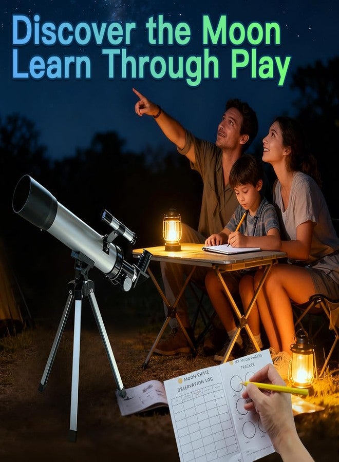 Luzsco Telescope for Kids 50mm 100x Magnification Beginner Silver Telescopio with Tripod, 2 Eyepieces, Finder Scope Set, STEM Educational Astronomy Chritstmas Gift for Boys & Girls Ages 6-12 - Image 3